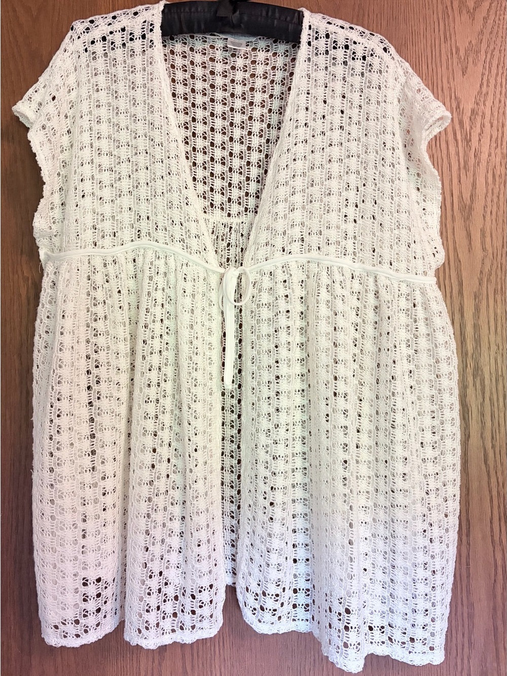 White Crochet Tie-Front Swim Coverup